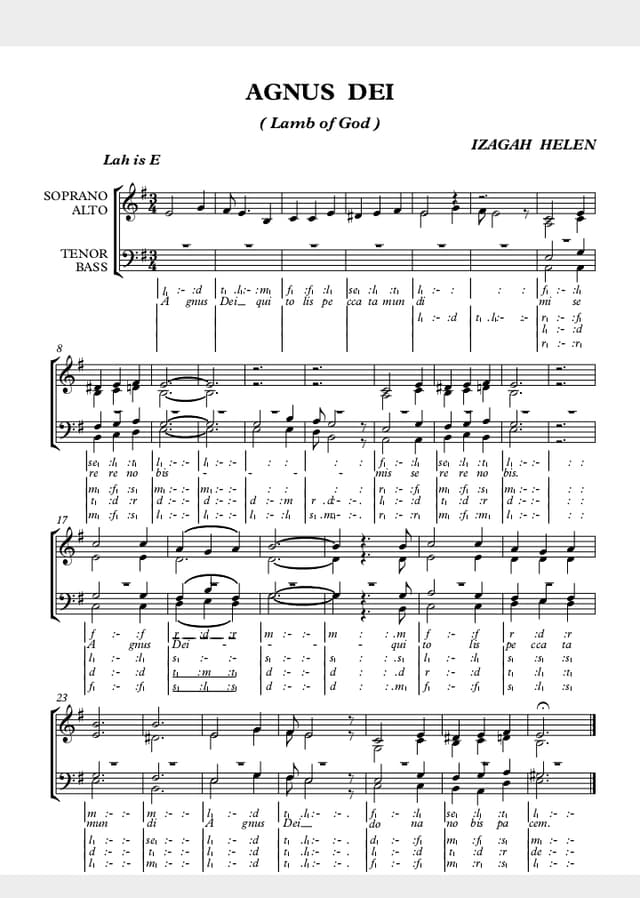 Helen Script Agnus Dei by helen izagah | ChoirScript.net